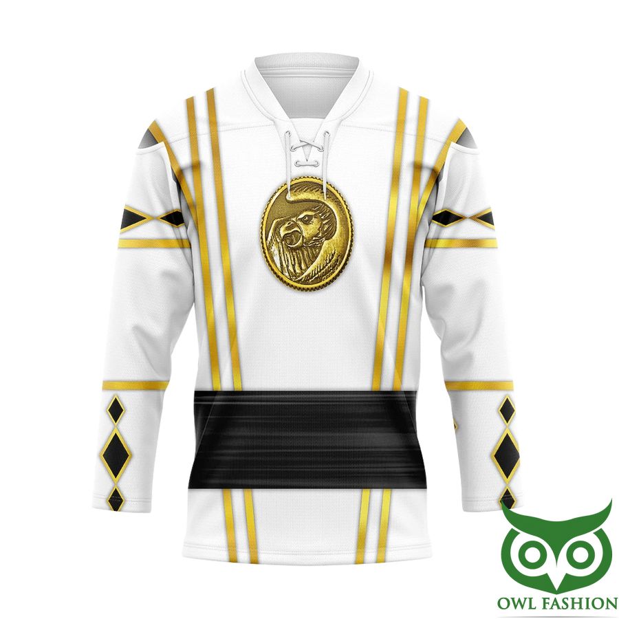147 3D White Falcon Ninja Mighty Morphin Power Rangers Ninjetti Custom Hockey Jersey