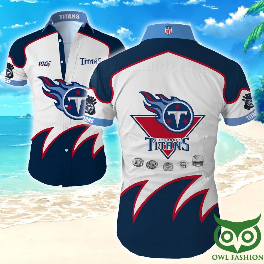 4 NFL Tennessee Titans Dark Blue and White Hawaiian Shirt