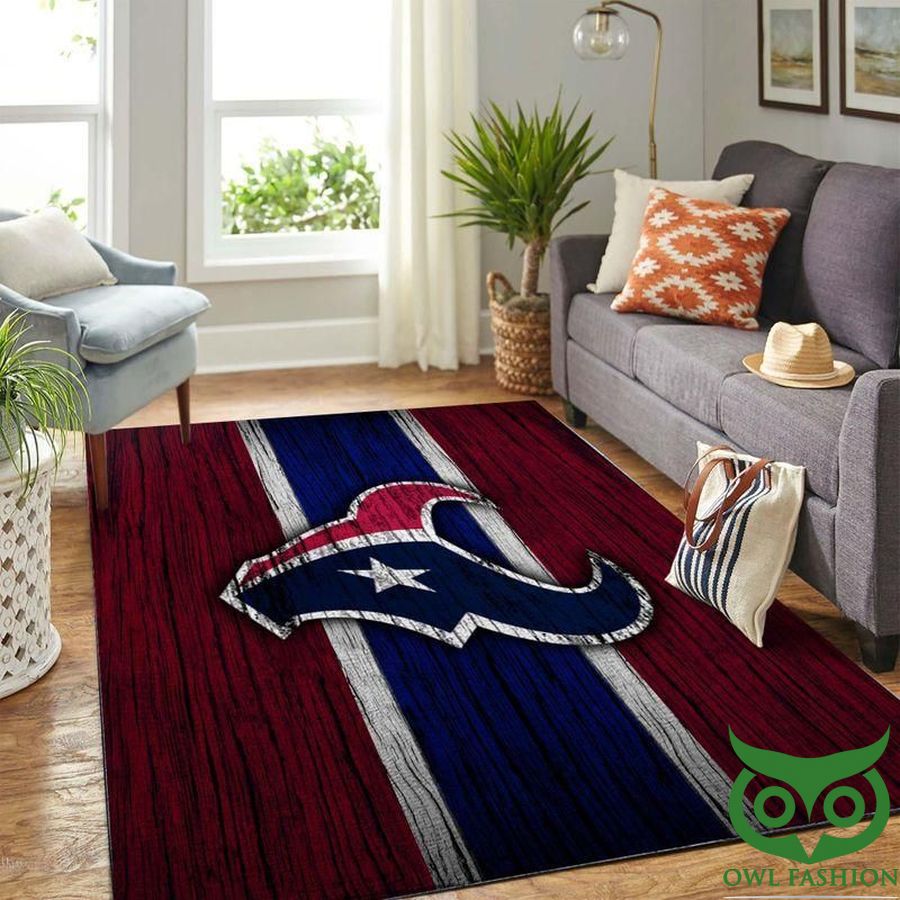 Houston Texans NFL Team Logo Red and Blue and White Carpet Rug