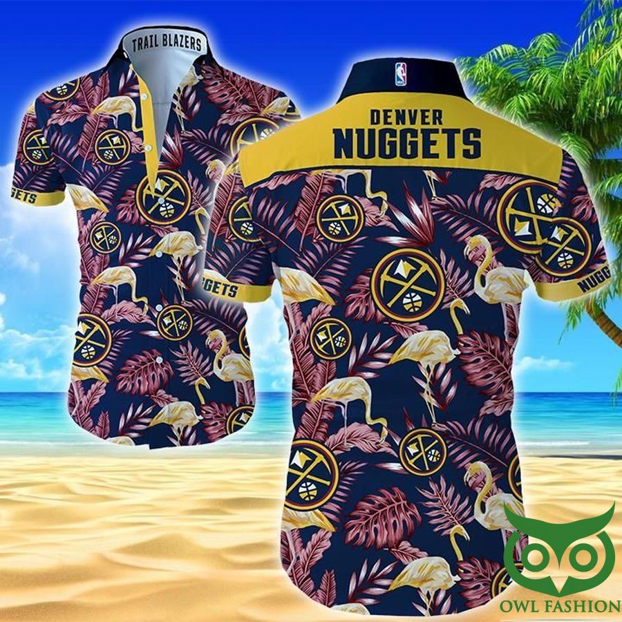 5 NBA Denver Nuggets Yellow and Dark Blue Floral Hawaiian Shirt