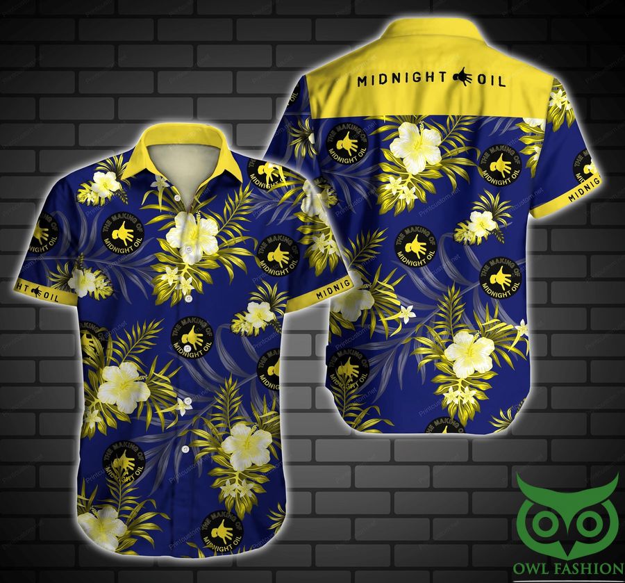 15 Midnight Oil Blue and Yellow with Logo Hawaiian Shirt