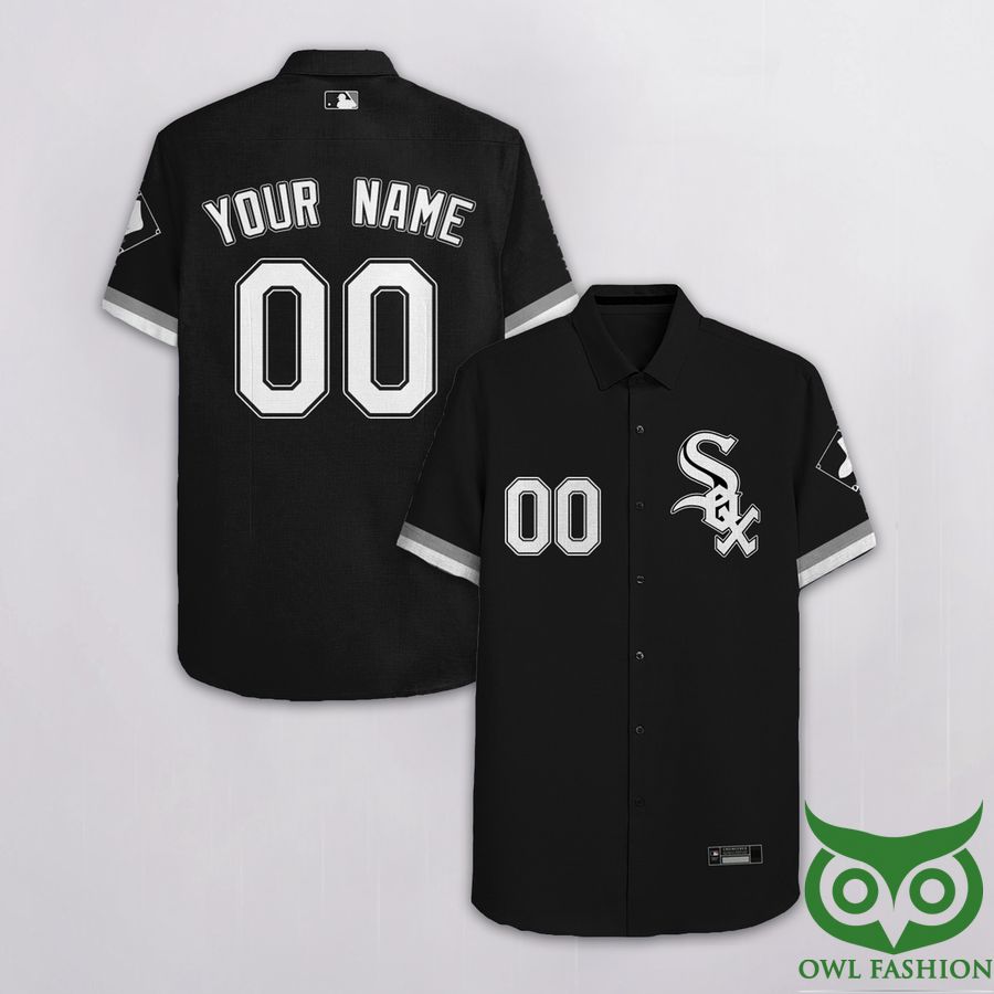 Customized Chicago White Sox Black with White Team Logo Hawaiian Shirt