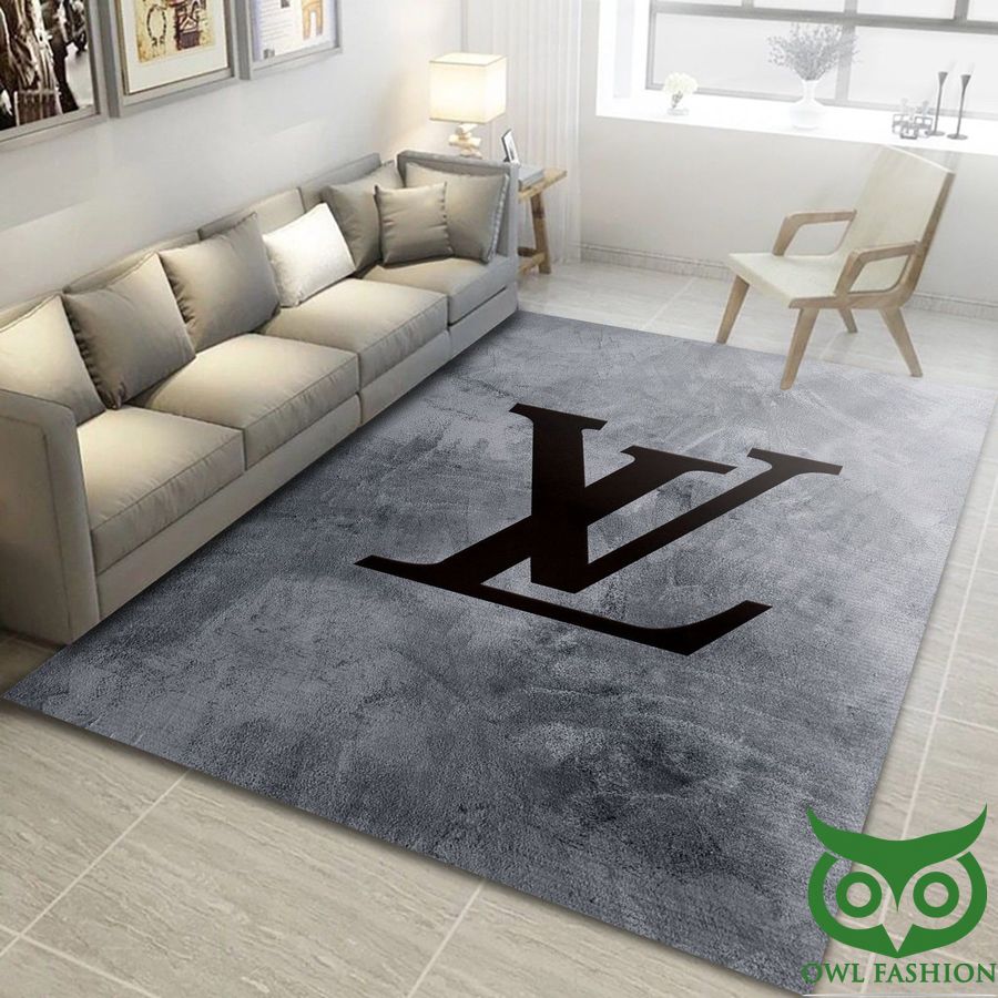 Luxury Louis Vuitton Gray Velvet with Black Logo Carpet Rug