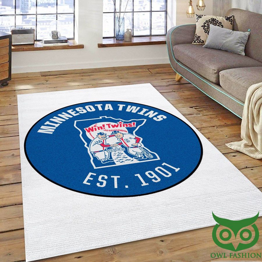 Minnesota Twins MLB Team Logo White and Blue Circle Carpet Rug