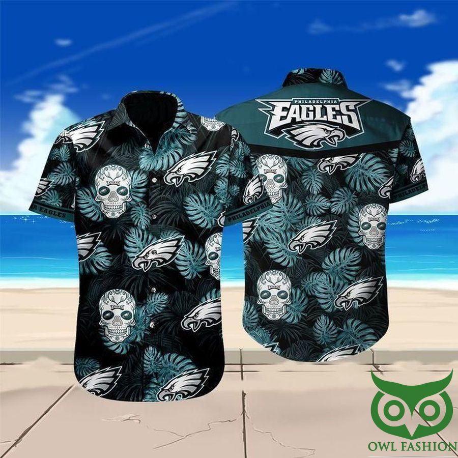 NFL Philadelphia Eagles Skull Dark Green and Black Hawaiian Shirt