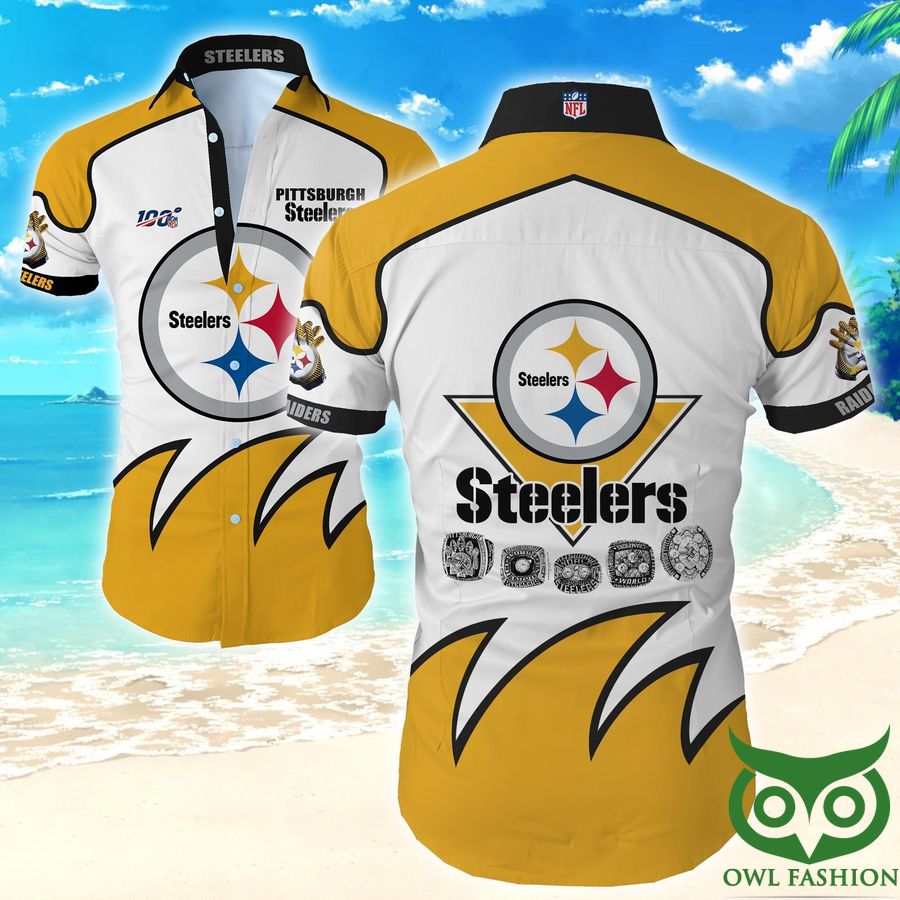 NFL Pittsburgh Steelers Yellow and White Hawaiian Shirt 