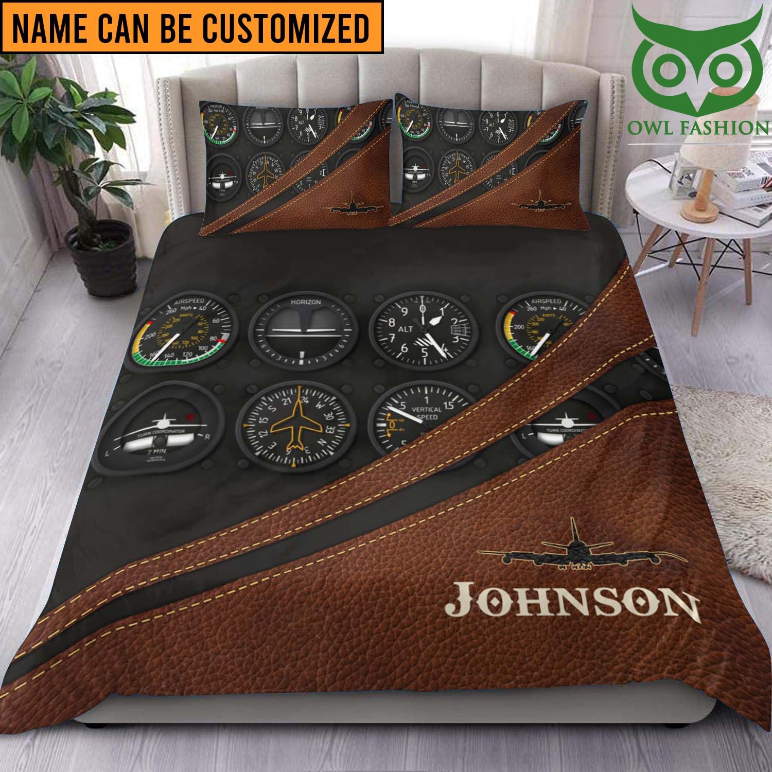 Personalized Pilot moderator plane dark brown Bedding Set 