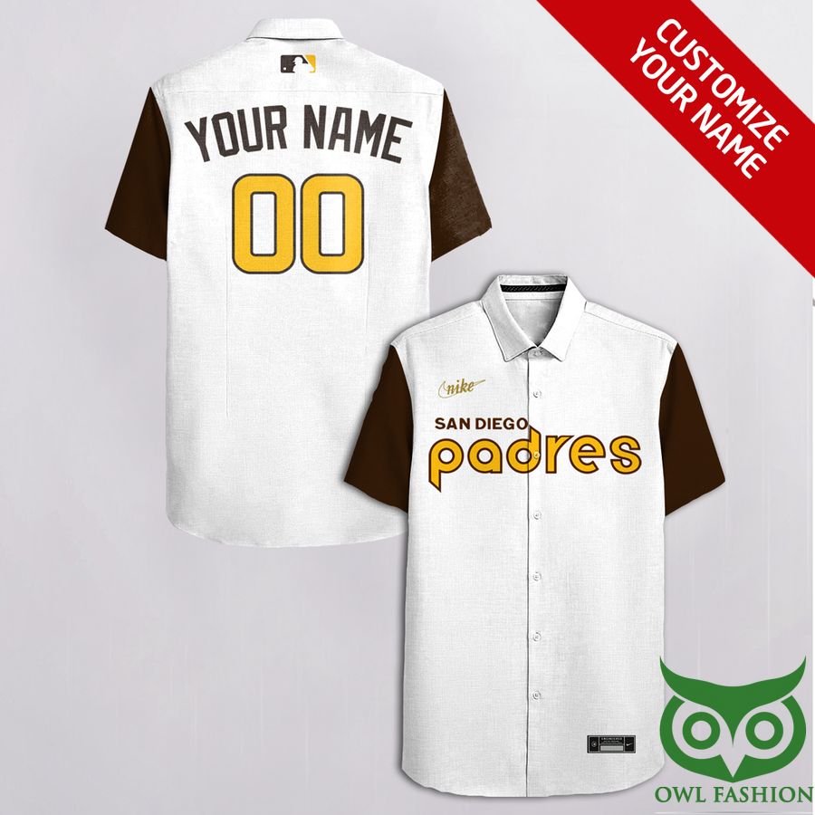 Custom Name Number San Diego Padres White and Brown Hawaiian Shirt