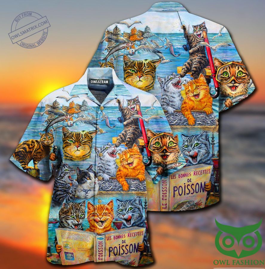 Cats Taught Man To Fish And Bring It To Them Limited Hawaiian Shirt