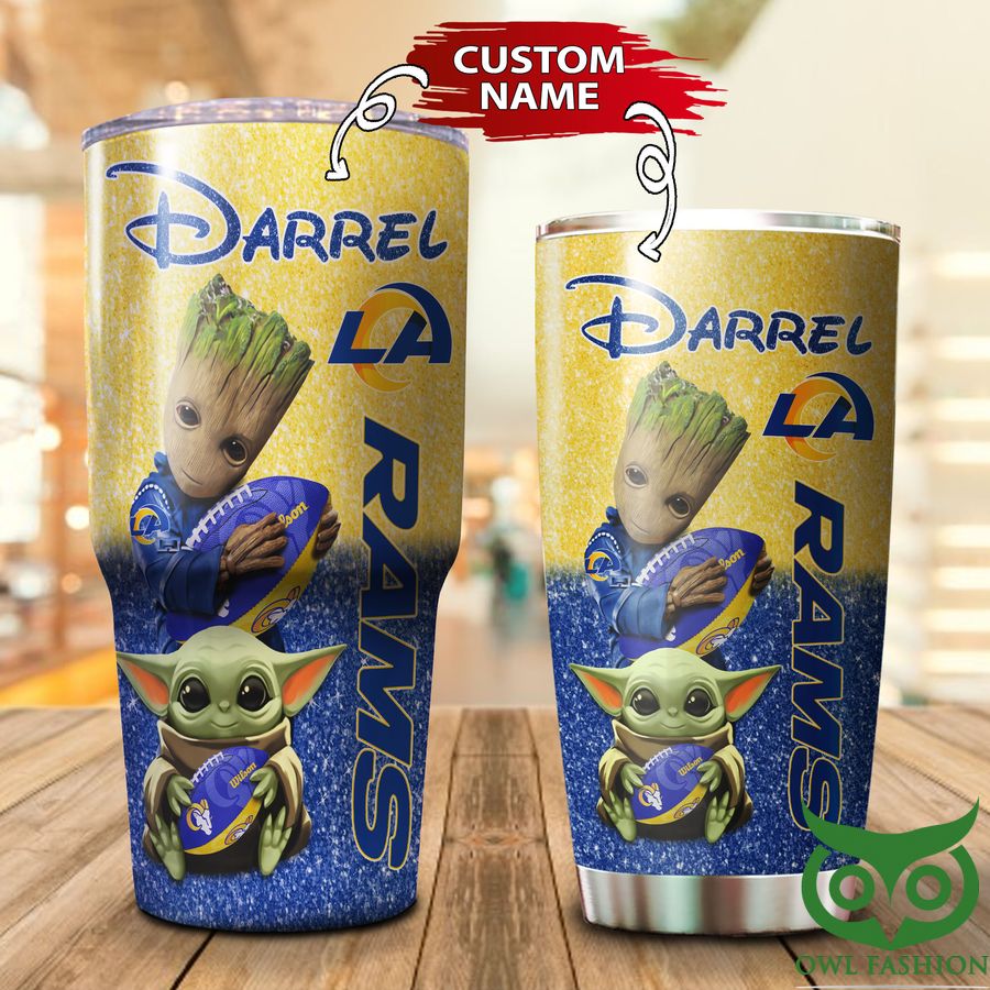 Custom Name Los Angeles Rams Blue and Yellow Groot Tumbler Cup