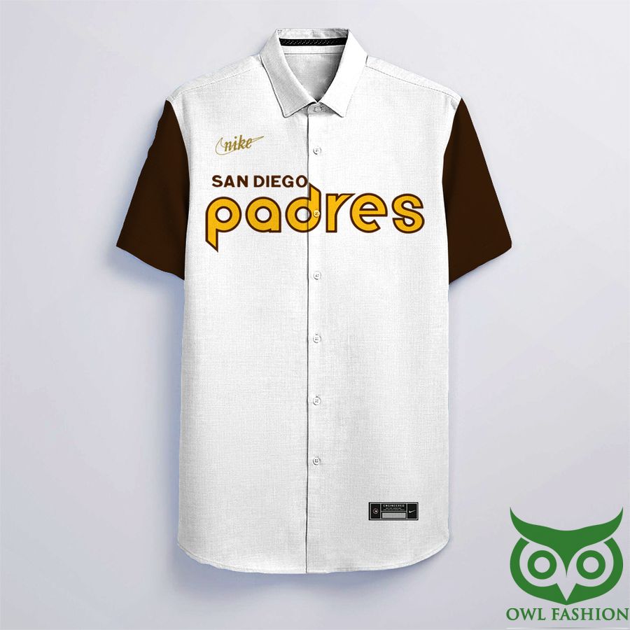 81 Custom Name Number San Diego Padres White and Brown Hawaiian Shirt