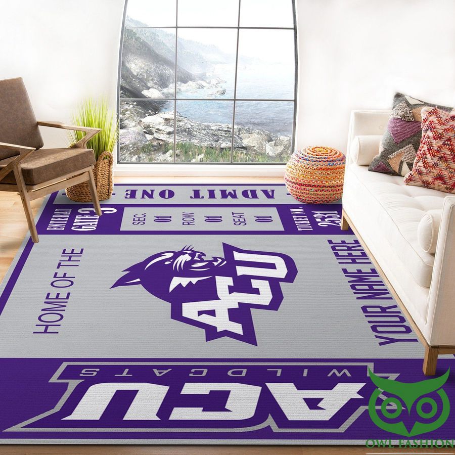 Customized Abilene Christian Wildcats NCAA Team Logo Gray and Purple Carpet Rug