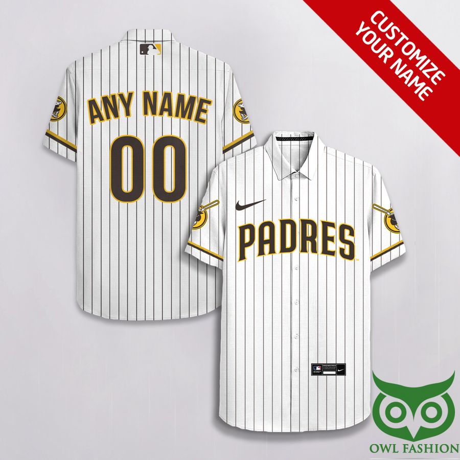 Custom Name Number San Diego Padres White with Vertical Stripes Hawaiian Shirt