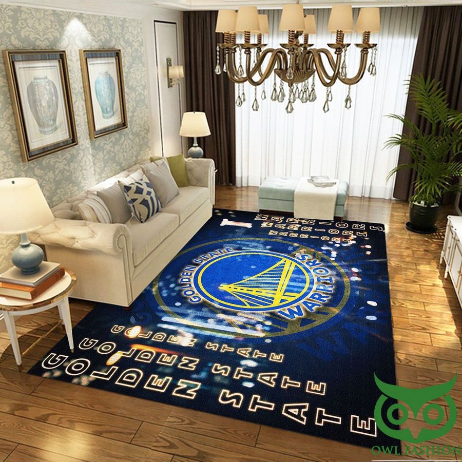 11 Golden State Warriors NBA Team Logo Bright Yellow and Bright Blue Carpet Rug