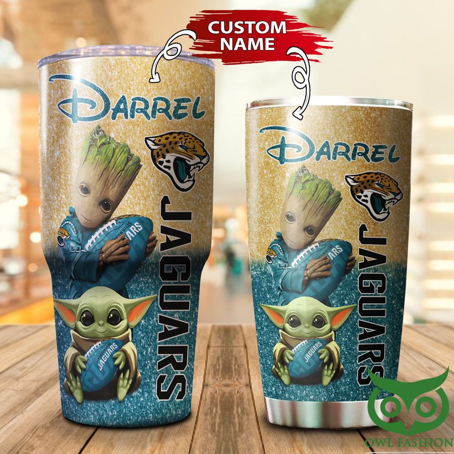 Custom Name Jacksonville Jaguars Turquoise and Yellow Groot Tumbler Cup