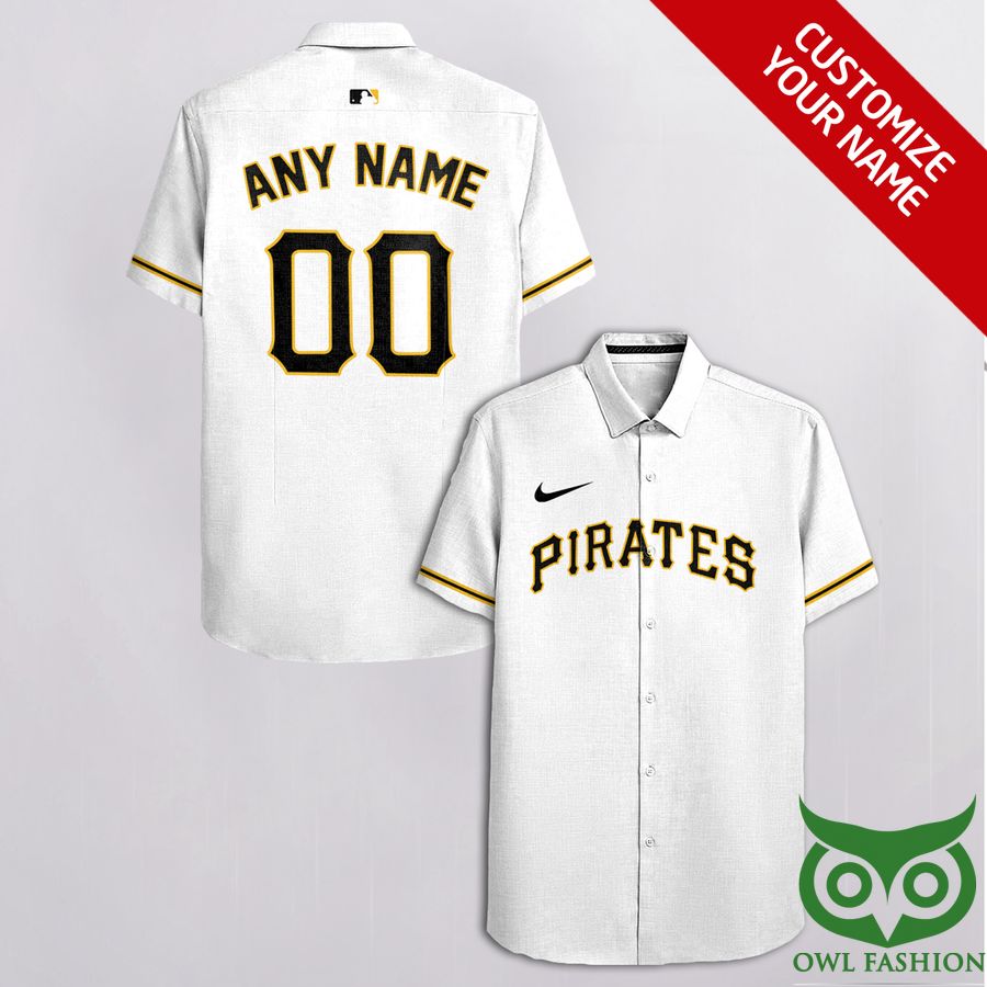 93 Customized Pittsburgh Pirates White with Black Nike Logo Hawaiian Shirt