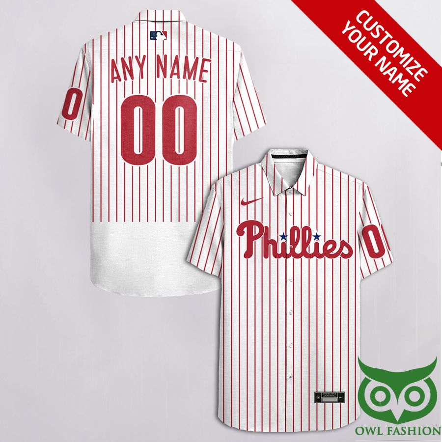 Customized Philadelphia Phillies White Red Number on Sleeves Hawaiian Shirt