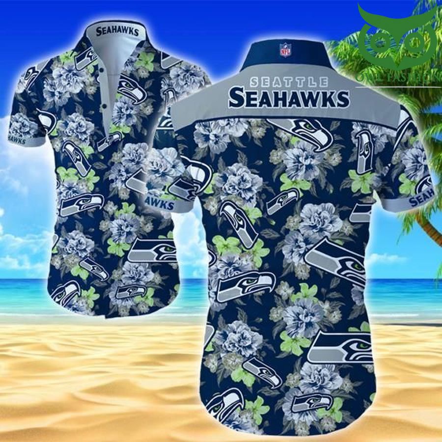 Seahawks NFL floral team logo short sleeve Hawaiian Shirt 