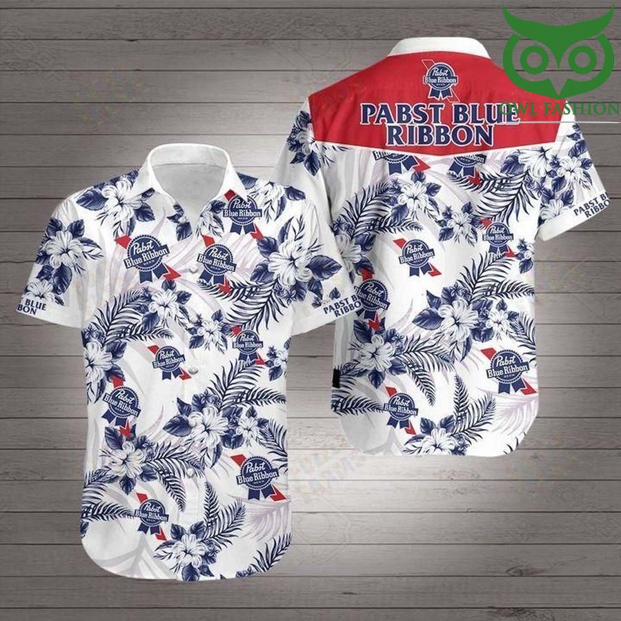 Pabst blue ribbon tropical floral team logo Hawaiian Shirt 