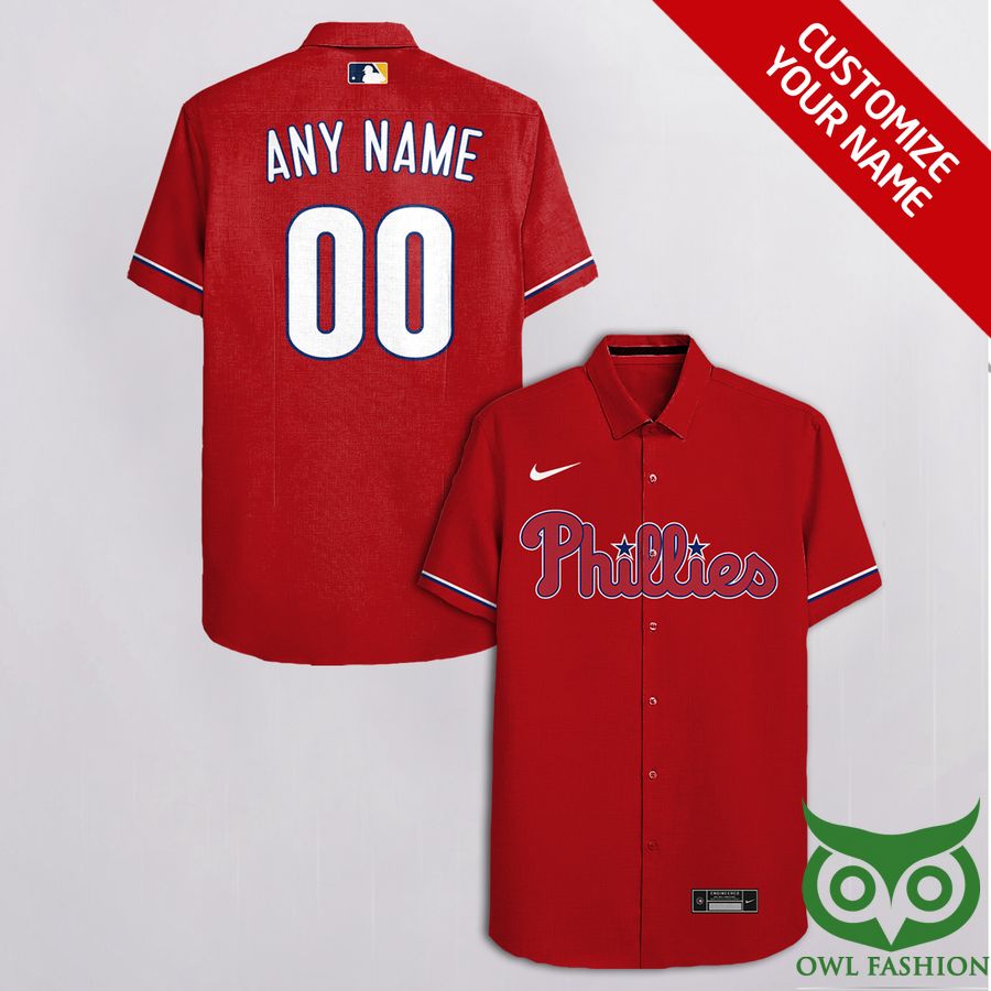 Customized Philadelphia Phillies Red with White Nike Logo Cassette Hawaiian Shirt