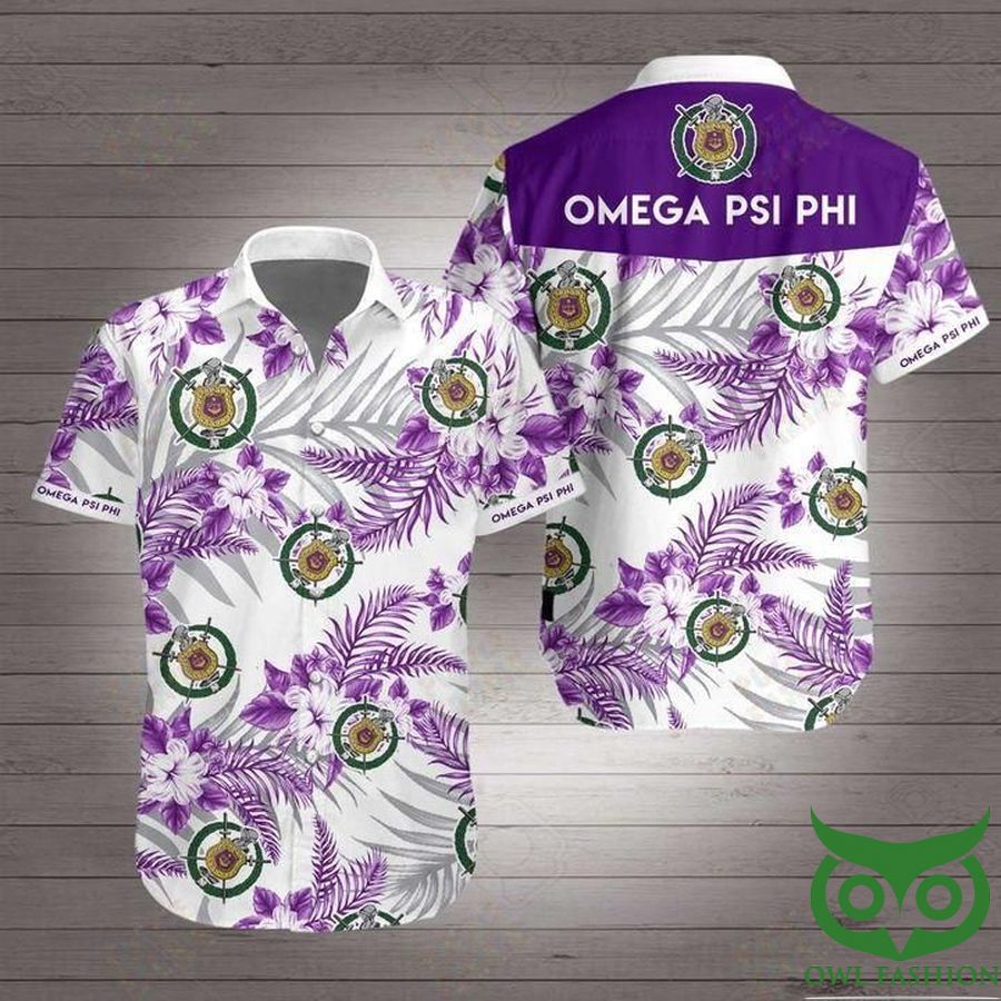 5 Omega Psi Phi Fraternity White with Purple Flowers Hawaiian Shirt