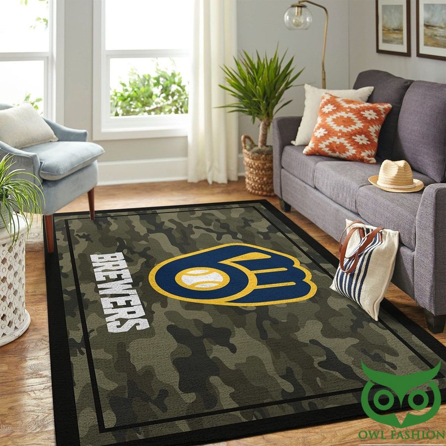 Milwaukee Brewers MLB Team Logo Camo Style Carpet Rug