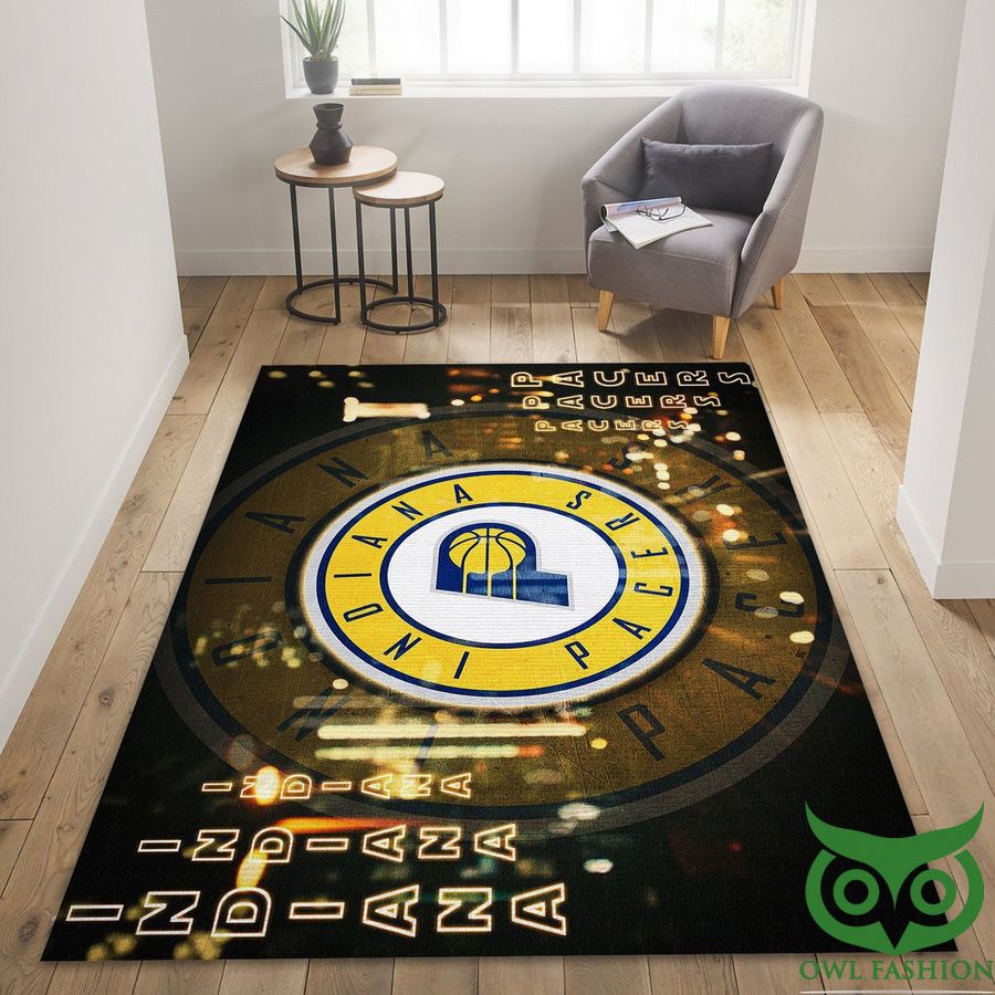 66 Indiana Pacers NBA Team Logo Black and Twinkle Patterns Name Carpet Rug