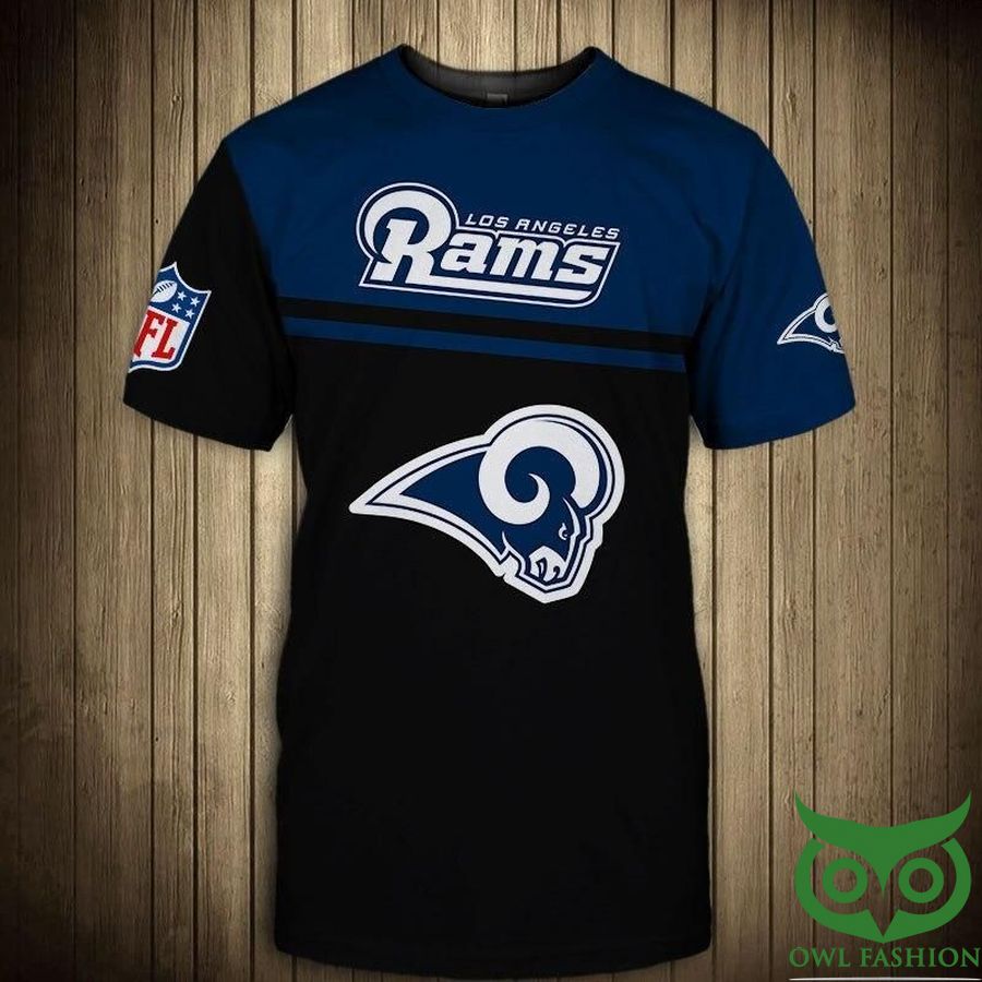 16 Los Angeles Rams NFL Black and Sapphire Blue 3D T shirt
