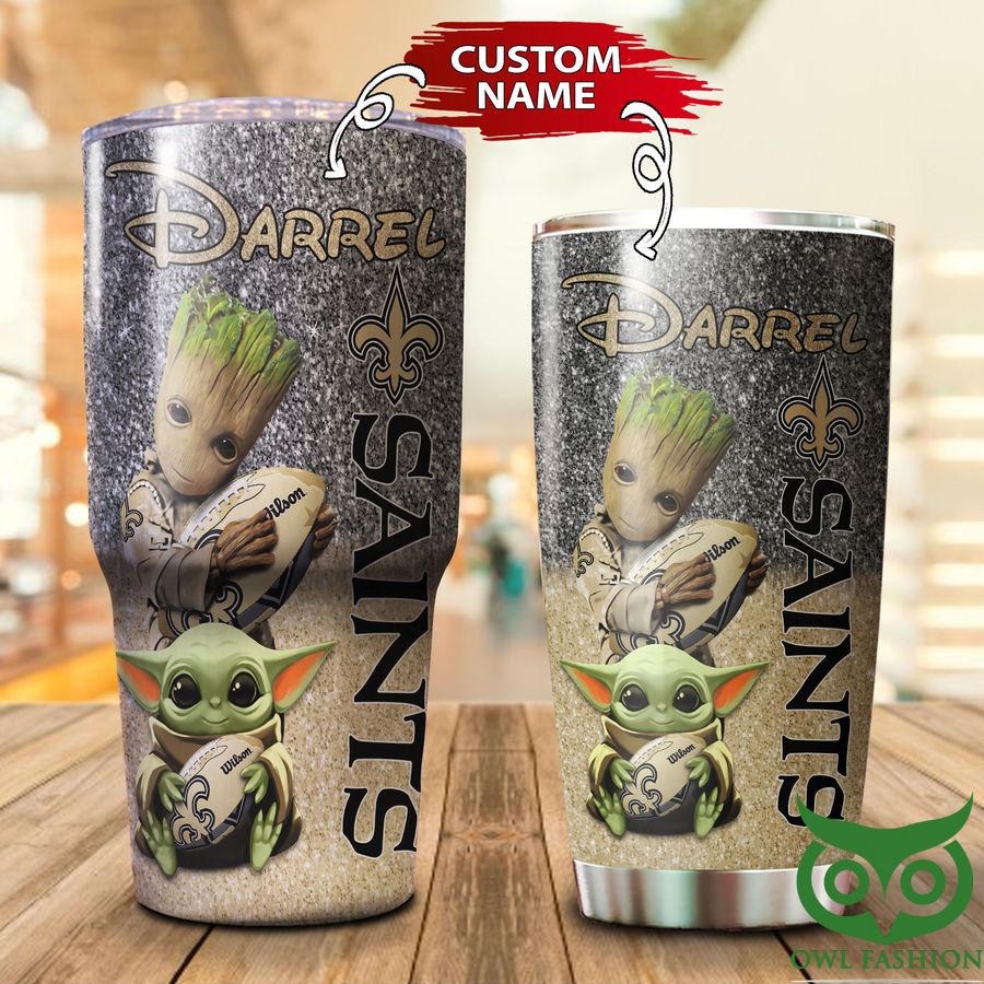 Custom Name Groot New Orleans Saints Light Yellow and Gray Tumbler Cup 