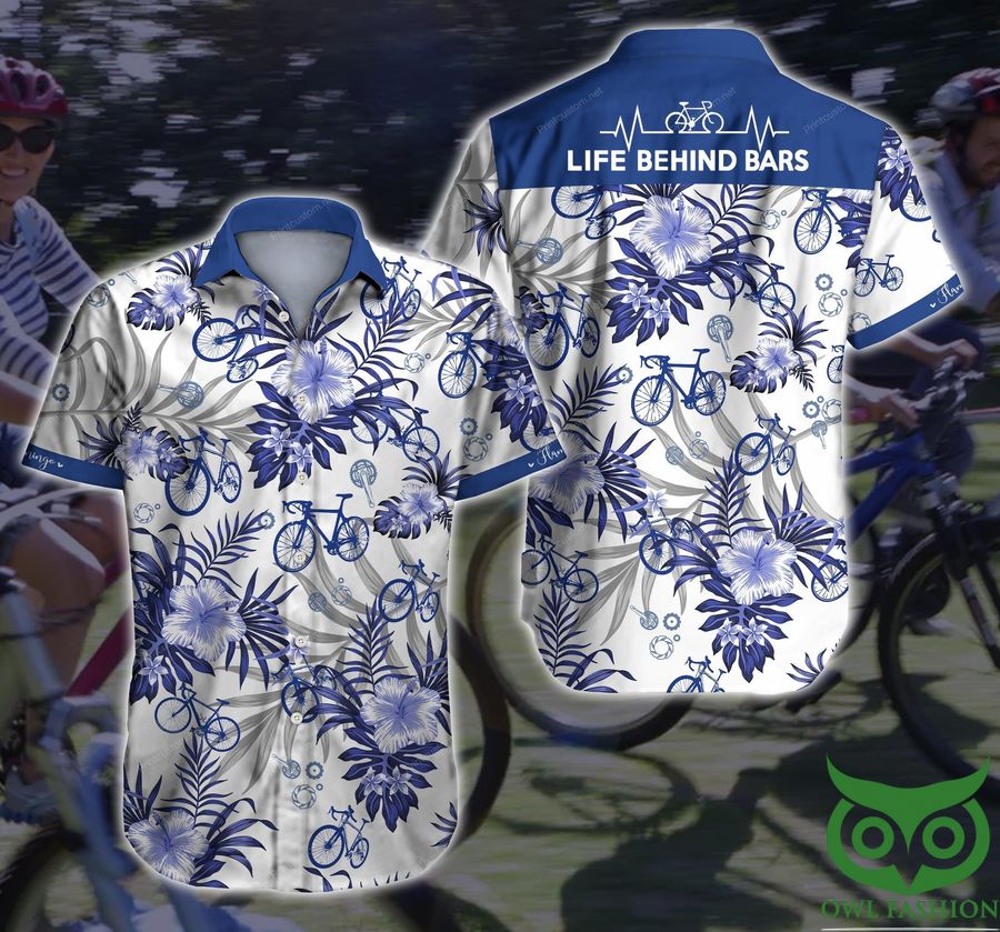 Cycling Blue and White Life Behind Bars Bicycle Hawaiian Shirt