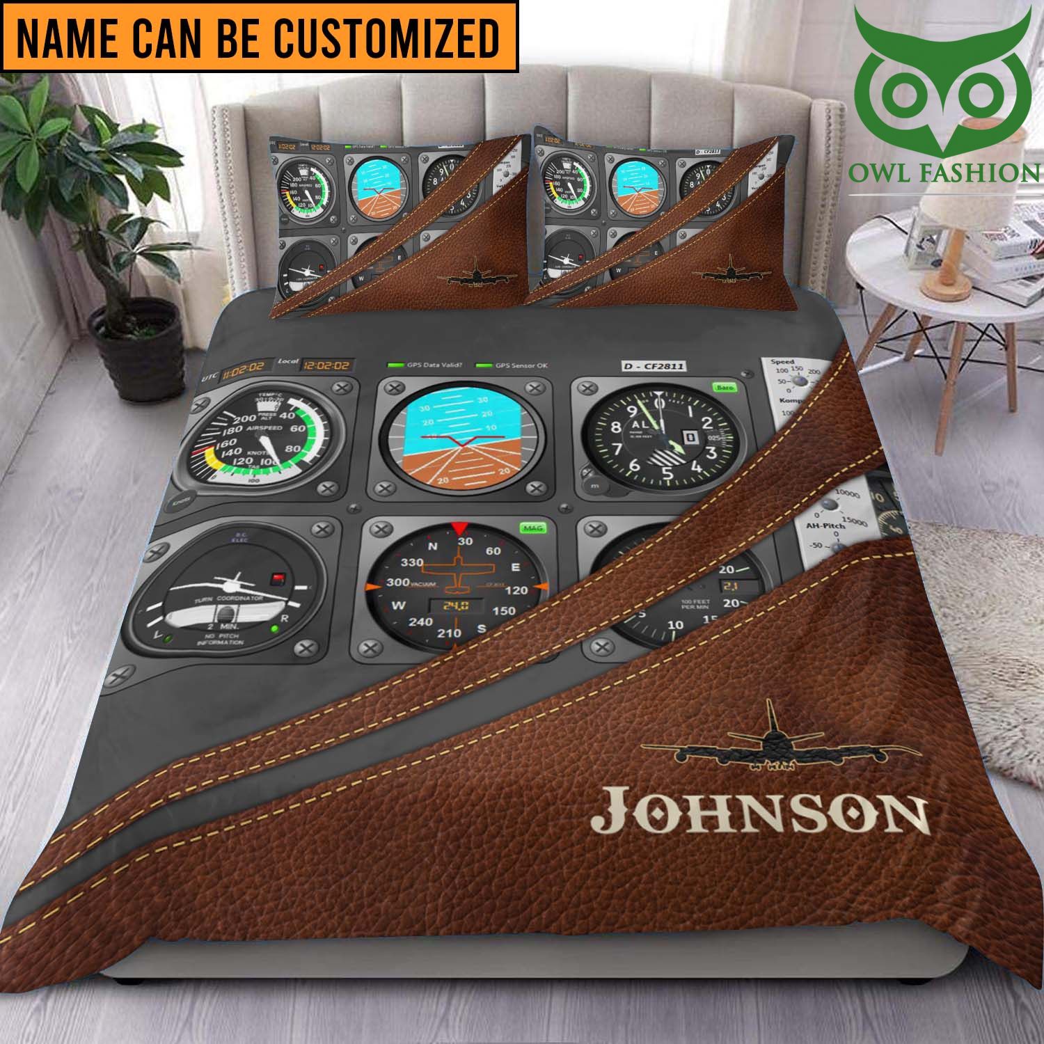 Personalized Pilot dark brown plane remote Bedding Set 