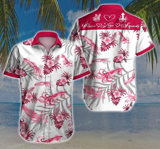Squids Lovers 3d hot pink tropical flower Hawaiian Shirt 