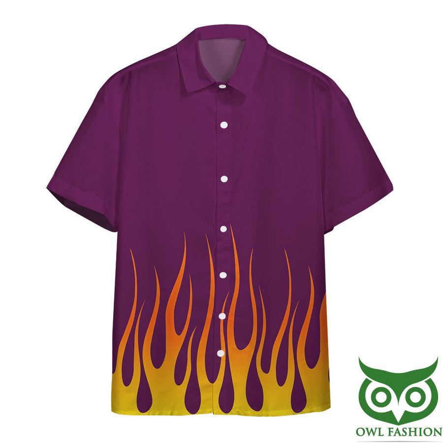 3D AOP Purple Hot Rod Yellow Flame With Skull Custom Hawaiian Shirt