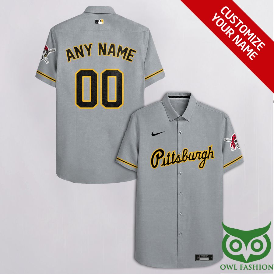 Customized Pittsburgh Pirates Gray with Black Nike Logo Cassette Hawaiian Shirt
