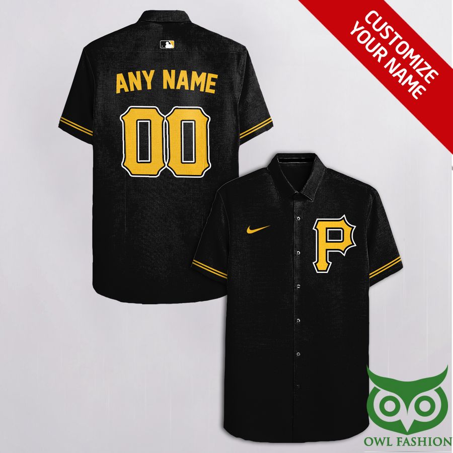 Customized Pittsburgh Pirates Black with Yellow Nike and Team Logo Hawaiian Shirt