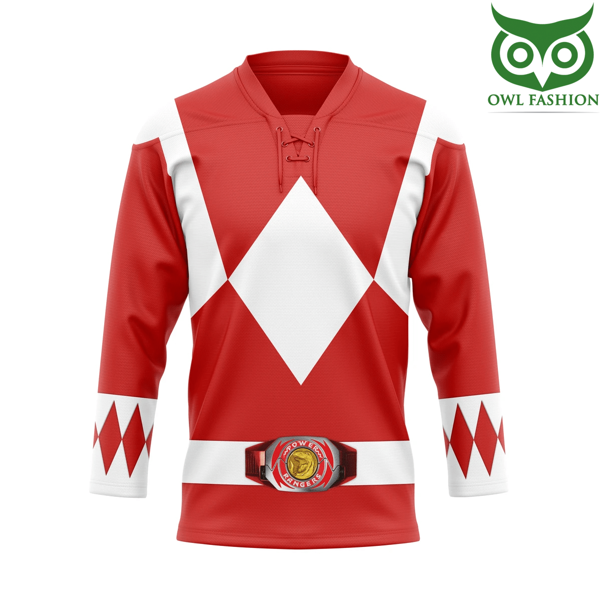 Mighty Morphin Red Power Rangers Custom Hockey Jersey