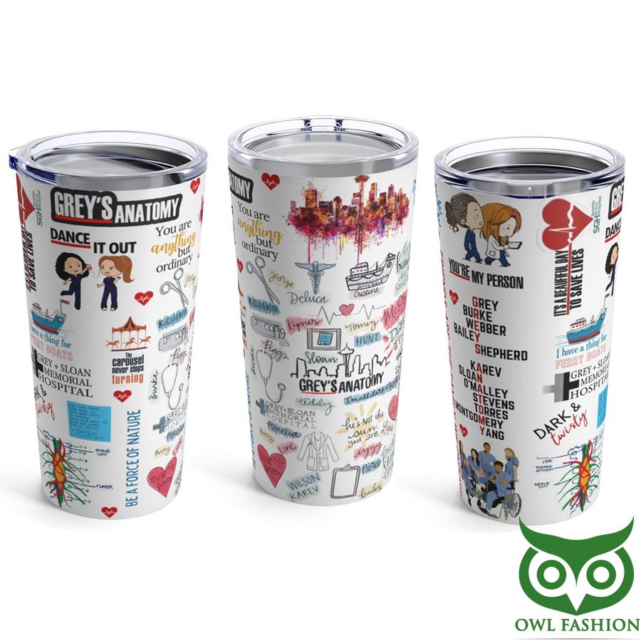 41 Greys Anatomy White with Multiple Colorful Patterns Tumbler Cup