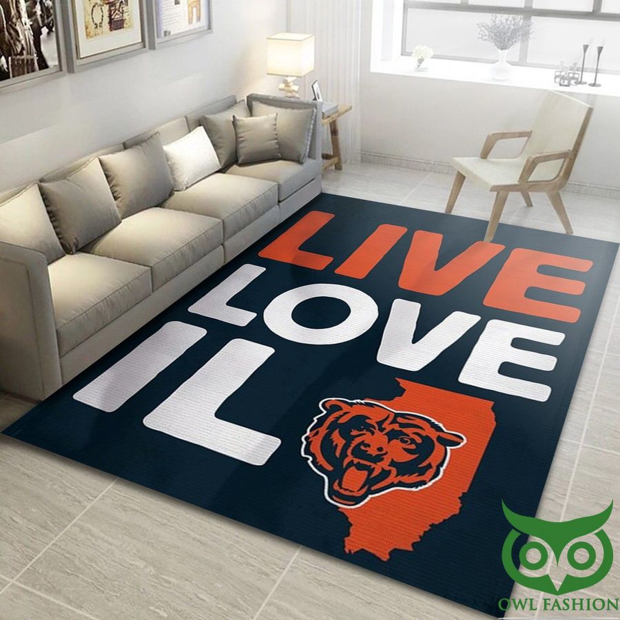 51 NFL Team Logo Live Love Il Orange and Dark Blue Carpet Rug