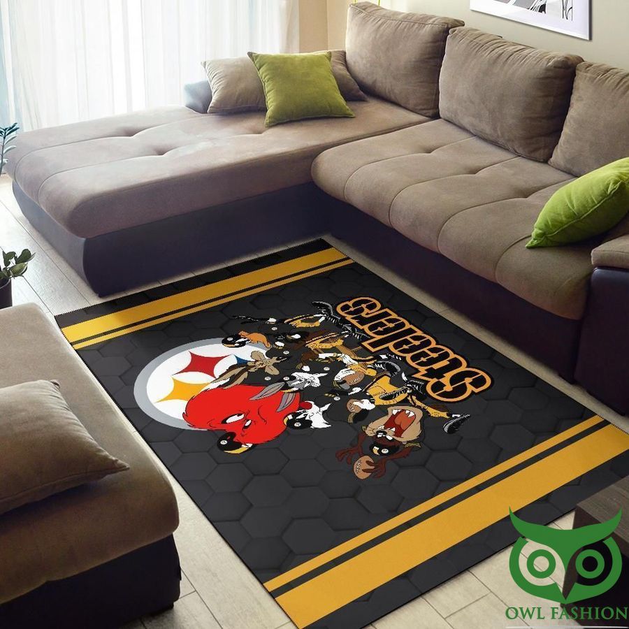 4 Looney Tunes Steelers Team Logo Yellow and Light Black Carpet Rug
