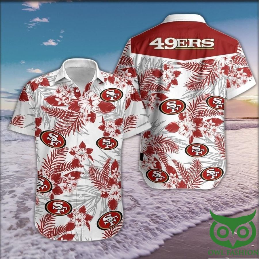 65 San Francisco 49ers Logo Floral Red and White Hawaiian Shirt