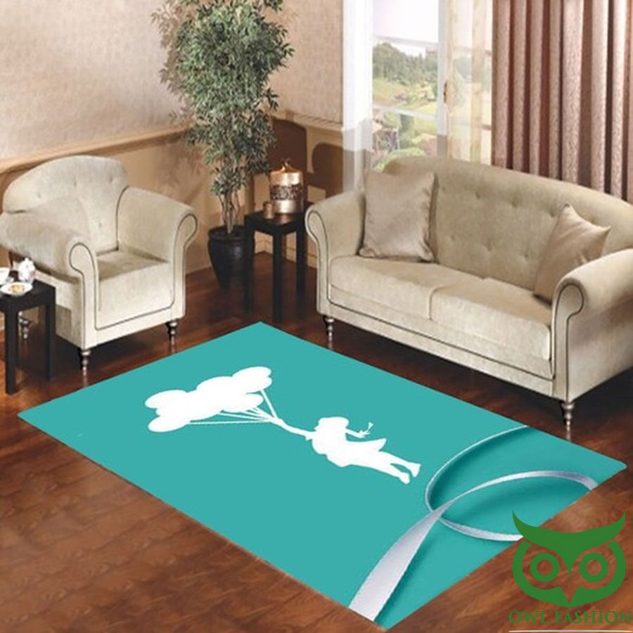 Tiffany & Co Girl Playing Balloon Turquoise and White Carpet Rug