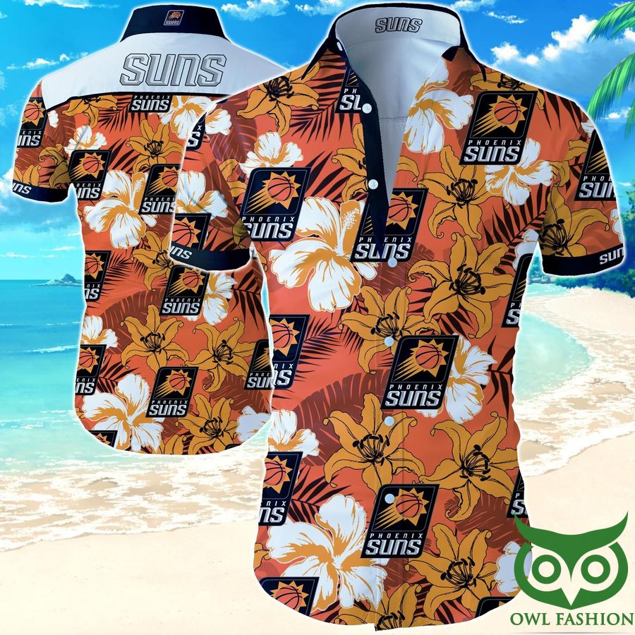 34 NBA Phoneix Suns Light and Dark Orange Flowers Hawaiian Shirt