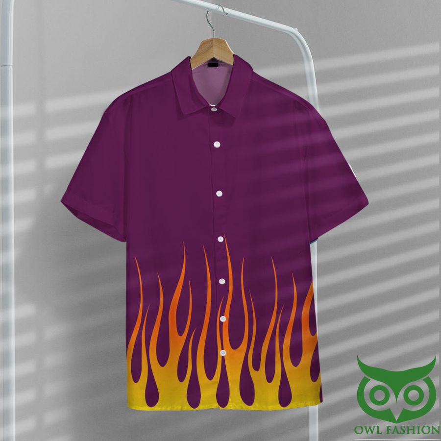 3D AOP Purple Hot Rod Yellow Flame With Skull Custom Hawaiian Shirt ...