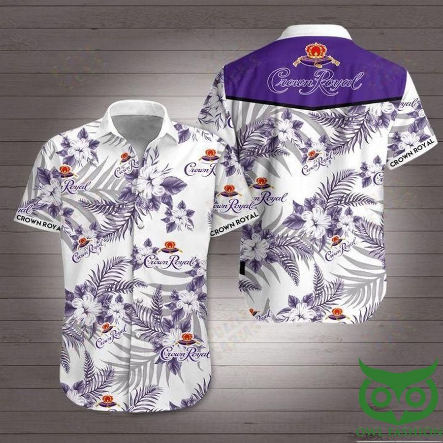 27 Crown Royal Whiskey White with Purple Flowers Hawaiian Shirt