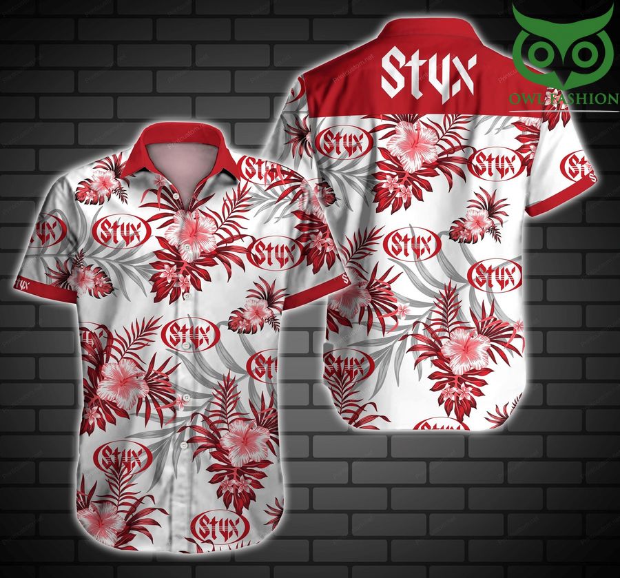 10 Styx red and white tropical floral Hawaiian Shirt