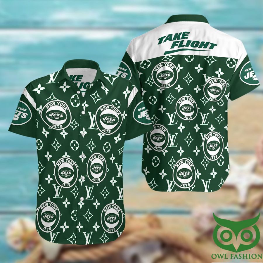 38 NFL New York Jets with Green Louis Vuitton Logo Green Hawaiian Shirt