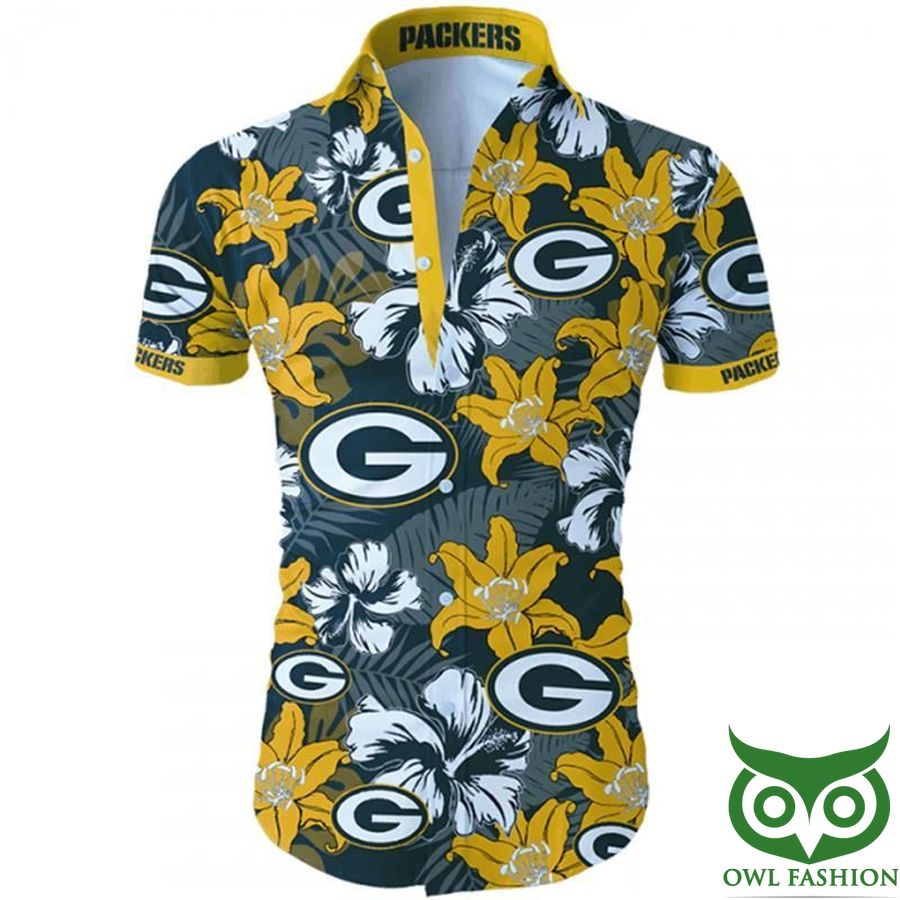 2 NFL Green Bay Packers Yellow Flowers Green Hawaiian Shirt