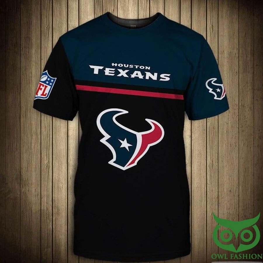 Houston Texans NFL Dark Blue and Black 3D T-shirt