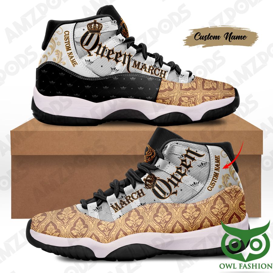 46 Custom Name March Queen Crown and Patterns Gray Air Jordan 11
