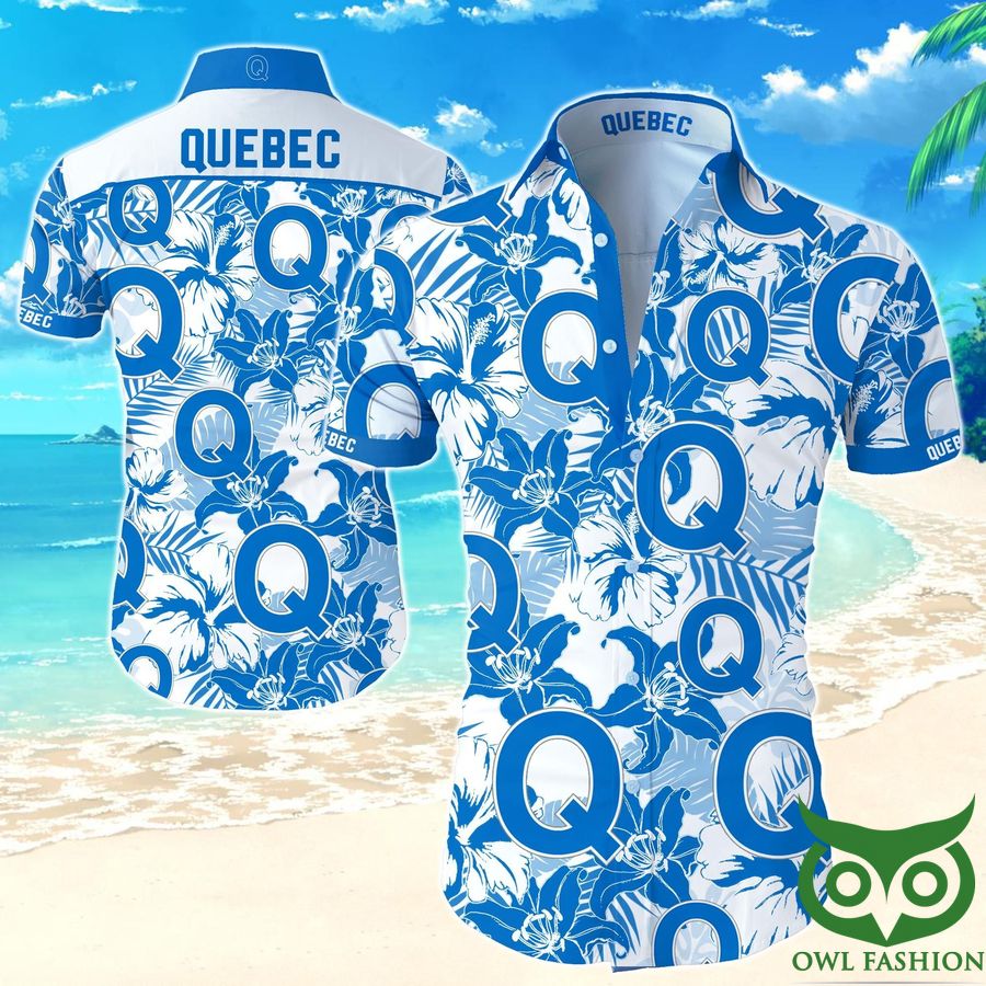 9 NHL Quebec Bulldogs White and Blue Flowers Hawaiian Shirt